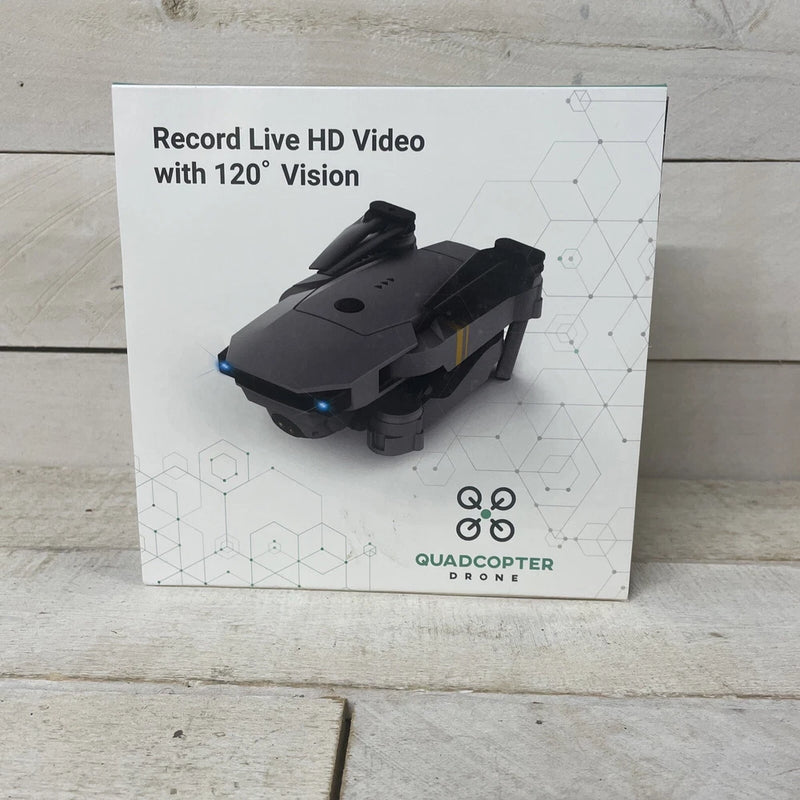 Quadcopter drone live HD video box with 120° vision, black drone pictured