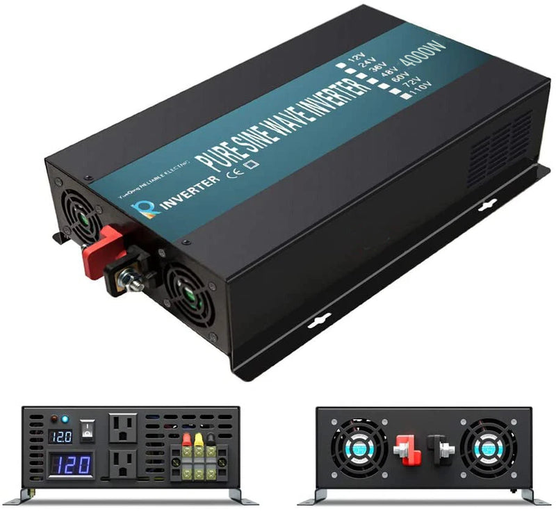 Pure Sine Wave Inverter 12V 4000Watt Power Converter Motor Camp Solar Home Car