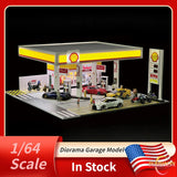 1/64 Diorama Car Garage Model with Lighting City Street Gas Station Scene Models