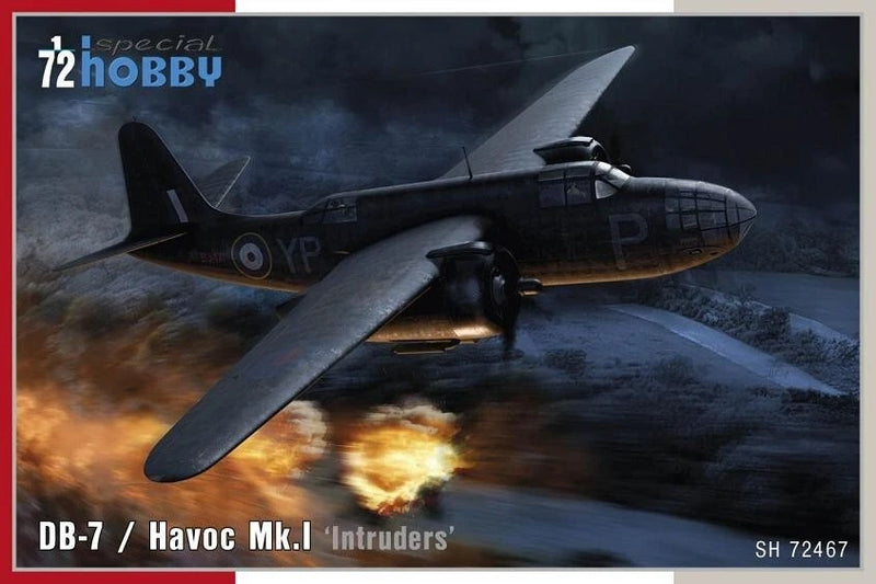 1:72 DB-7 Havoc Mk.I Intruders model kit box art of dark gray bomber plane