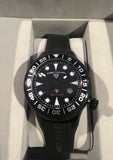Men's Swiss Legend Neptune watch with black dial, black bezel, and black rubber strap