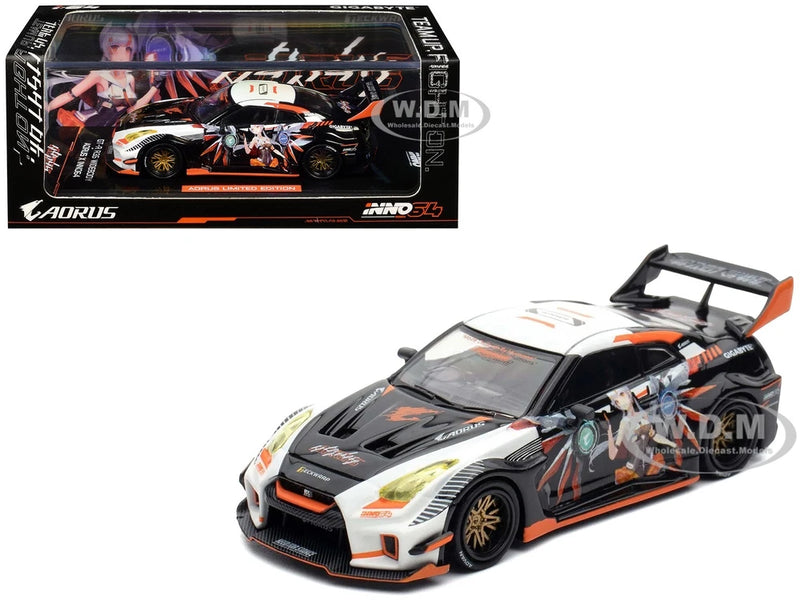 NISSAN GT-R (R35) WB RHD "AORUS" BLACK & WHITE 1/64 INNO MODELS IN64-R35LB-AORUS