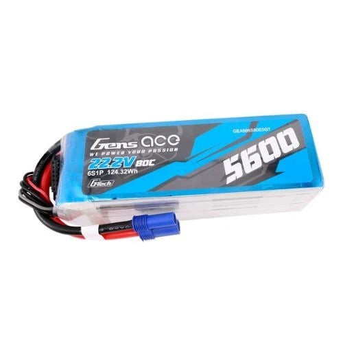5600mAh 6S 80C 22.2V Gens Ace G-tech Lipo Battery Pack with EC5 Plug