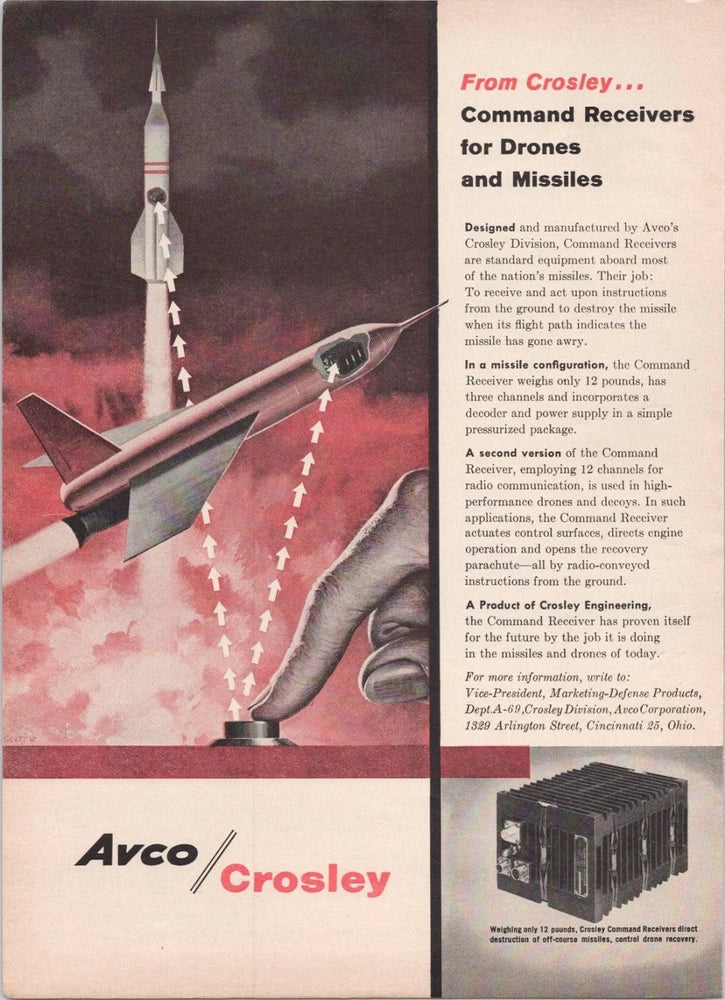 Avco Crosley Command Receivers Missile Drone Vintage Magazine Ad 1959