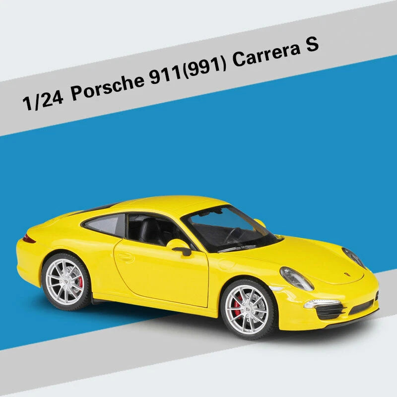 1/24 Porsche 911 Carrera S Model Car Diecast Doors Open Turning Wheels Yellow