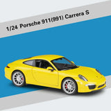 1/24 Porsche 911 Carrera S Model Car Diecast Doors Open Turning Wheels Yellow