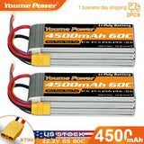 2pcs 22.2V 6S 4500mAh LiPo Battery 60C XT90 for RC Helicopter Airplane Car Battery