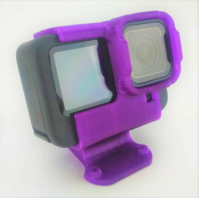 Purple and black FPV GoPro camera mount bracket with protective housing