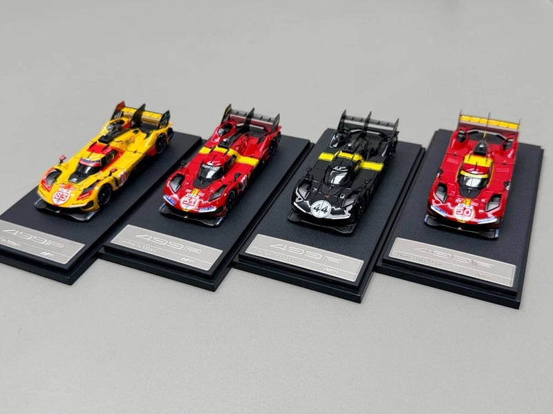 1/64 Ferrari 499P alloy car model set with four racing cars on display plaques