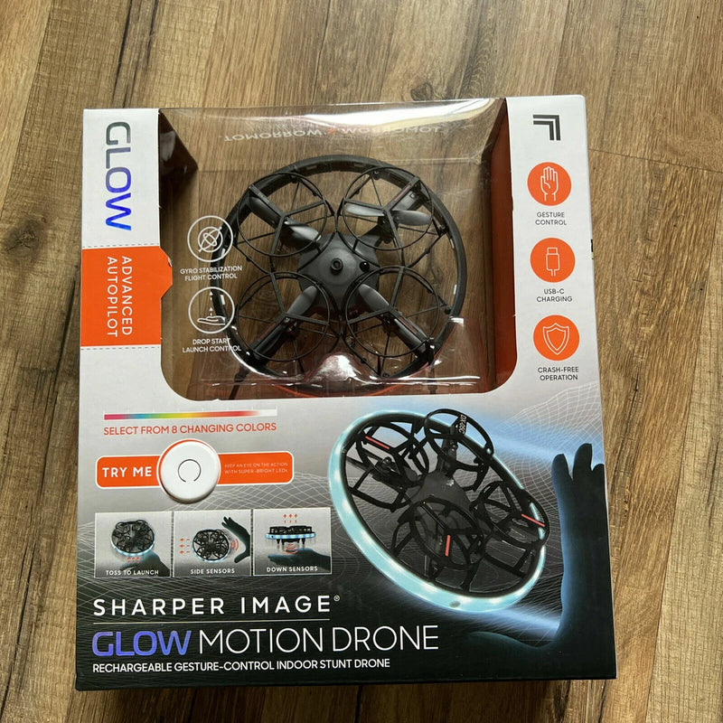Glow motion drone gesture control with 8 LED lights, USB-C charging, in retail box