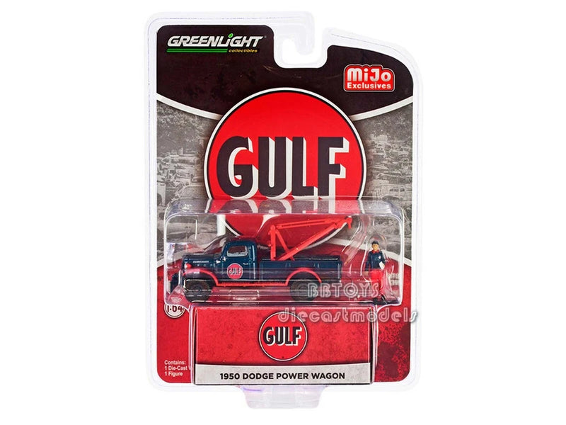 1950 DODGE POWER WAGON TOW TRUCK "GULF" W/FIGURE 1/64 MODEL BY GREENLIGHT 51543