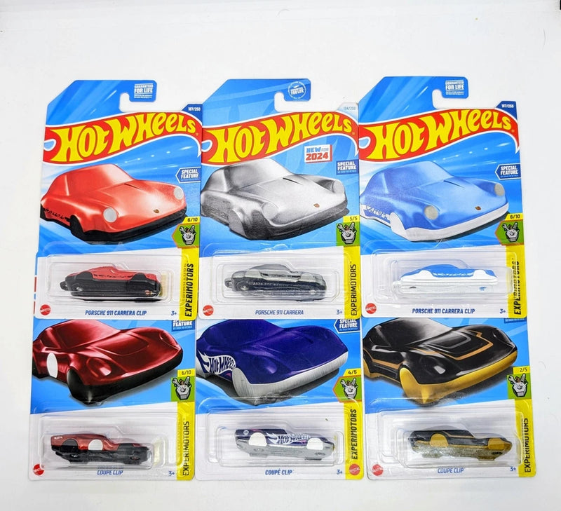 NEW! Hot Wheels Keychain Lot Porsche 911 Carrera x6 & Coupe Clip Experimotors