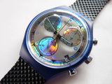 , Battery Replaced, Working. Swatch 1994 Chronograph, Pearl Frame, Model Battery