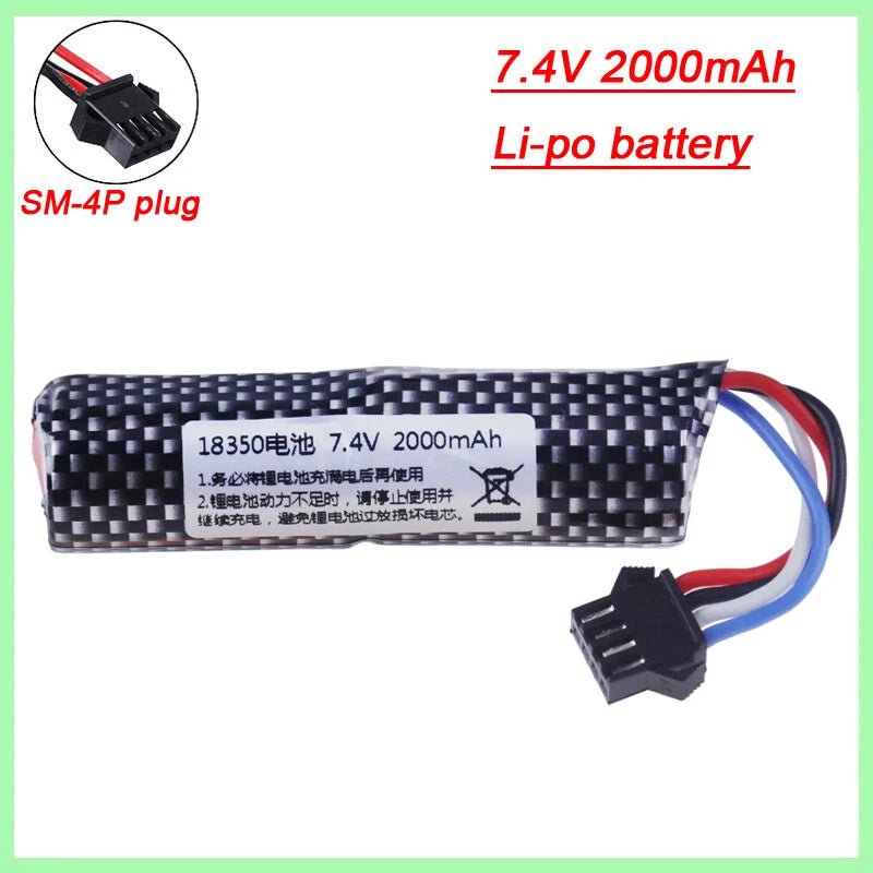 7.4V 2000mAh 18350 Lipo Battery SM-4P plug for Water Gun Electric Toys