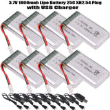 1800mAh 3.7V 1S 25C LiPo Battery XH2.54 Plug USB for RC Helicopter FPV Drone
