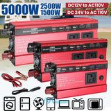 1500W-5000W Car Power Inverter 12V To 110V LCD Sine Wave 4USB RV Power Converter