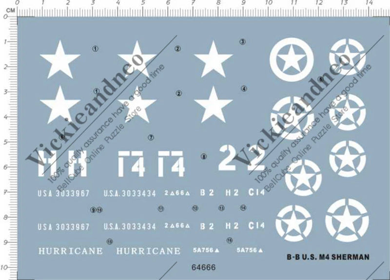 Detail Up 1/35 B-B US Army M4 SHERMAN medium Tank Model Kit Water Decal 64666