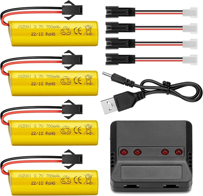 4Pcs 3.7V 1S 700mAh SM 2P Plug Li-ion Battery w/ 4 in 1 Charger for RC Car Boat