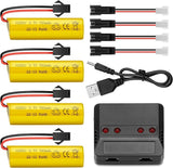 4Pcs 3.7V 1S 700mAh SM 2P Plug Li-ion Battery w/ 4 in 1 Charger for RC Car Boat