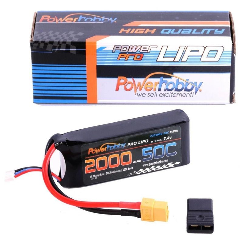 2S 7.4V 2000mAh 50C XT60 Lipo Battery Pack + Adapter Powerhobby PHB2S200050CXT60 Battery