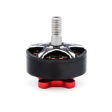 Brushless motor with threaded shaft, black housing, red mounting ring