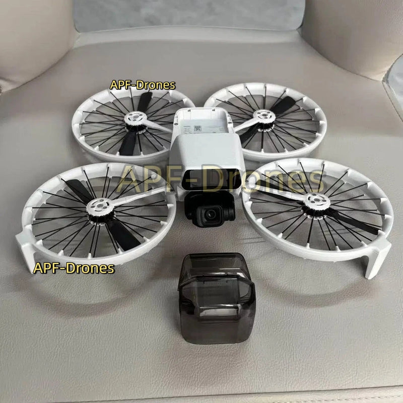 DJI flip drone with front camera, white body, and four propellers