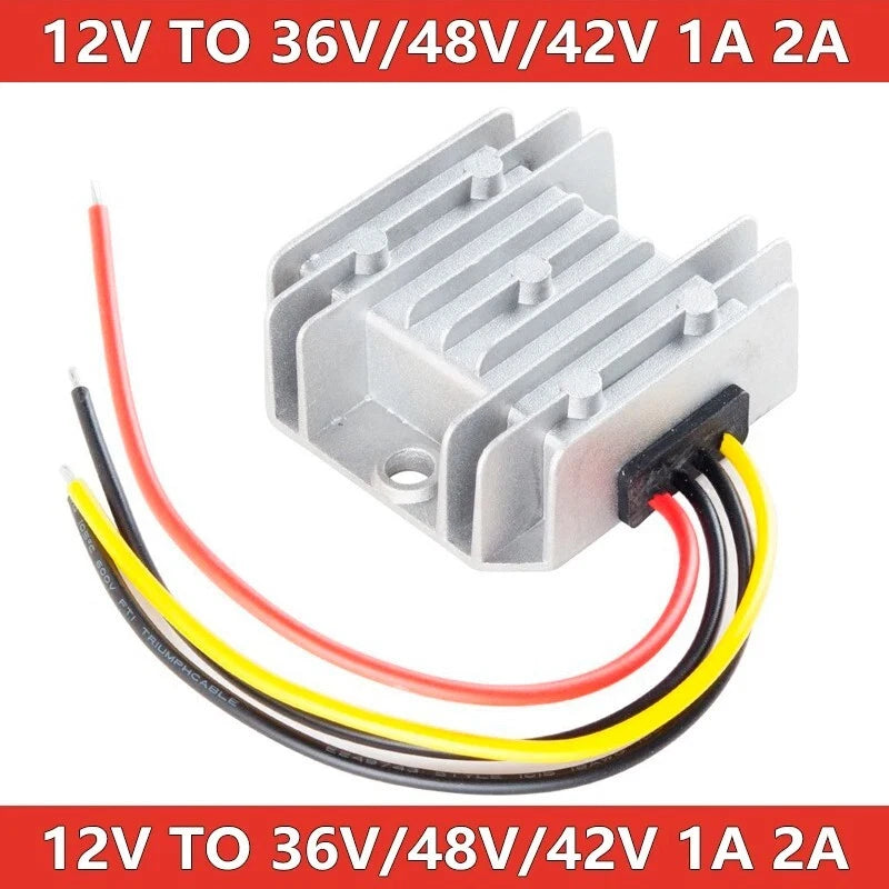 DC step-up voltage regulator module with aluminum heatsink and three color power wires