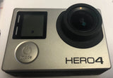 GoPro HERO4 Black action camera front with lens and touchscreen, HERO4 text