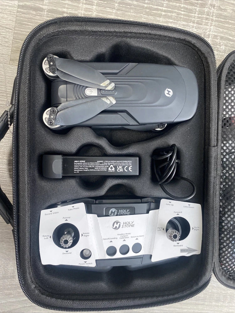 Holy Stone HS175 foldable drone kit with controller and battery in zip case