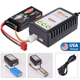 Black RC LiPo battery charger with LED indicators and US power plug for 2S/3S packs