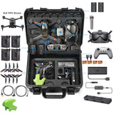 Waterproof hard case with foam inserts, open to show DJI FPV drone accessories.