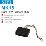 Black dual FPV camera hub with two video ports and attached multi-color ribbon cable
