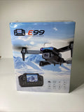 E99 drone set box with drone, remote, and controller screen