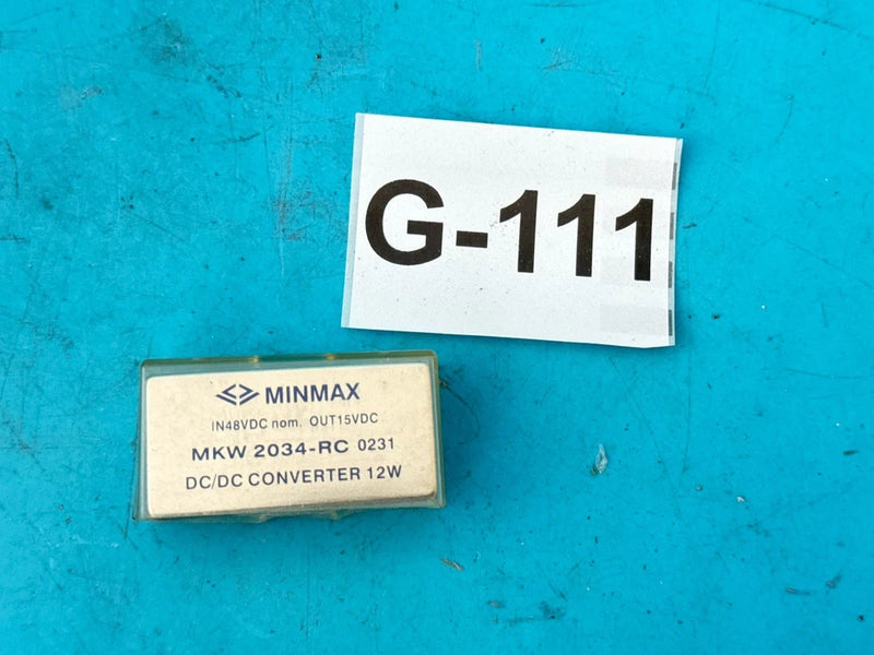 MINMAX isolated DC/DC converter labeled 48VDC to 15VDC, 12W