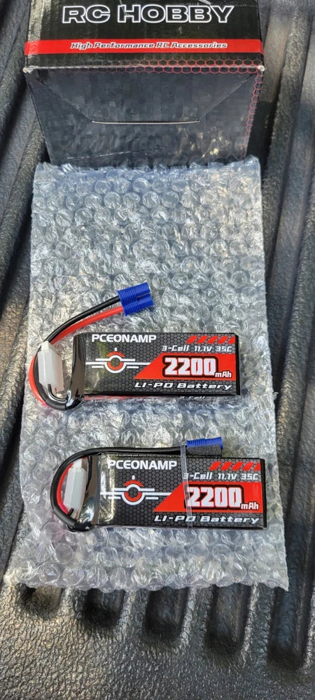 3-cell 11.1V 2200mAh LiPo battery pack with red/blue wire leads
