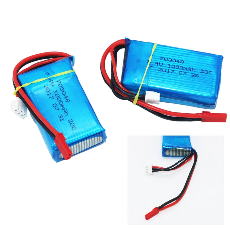 2x Rc 7.4V 1000mAh 20C 2S Li-Po Battery for WLtoys V262 V353 V912 Helicopter 1GU Battery