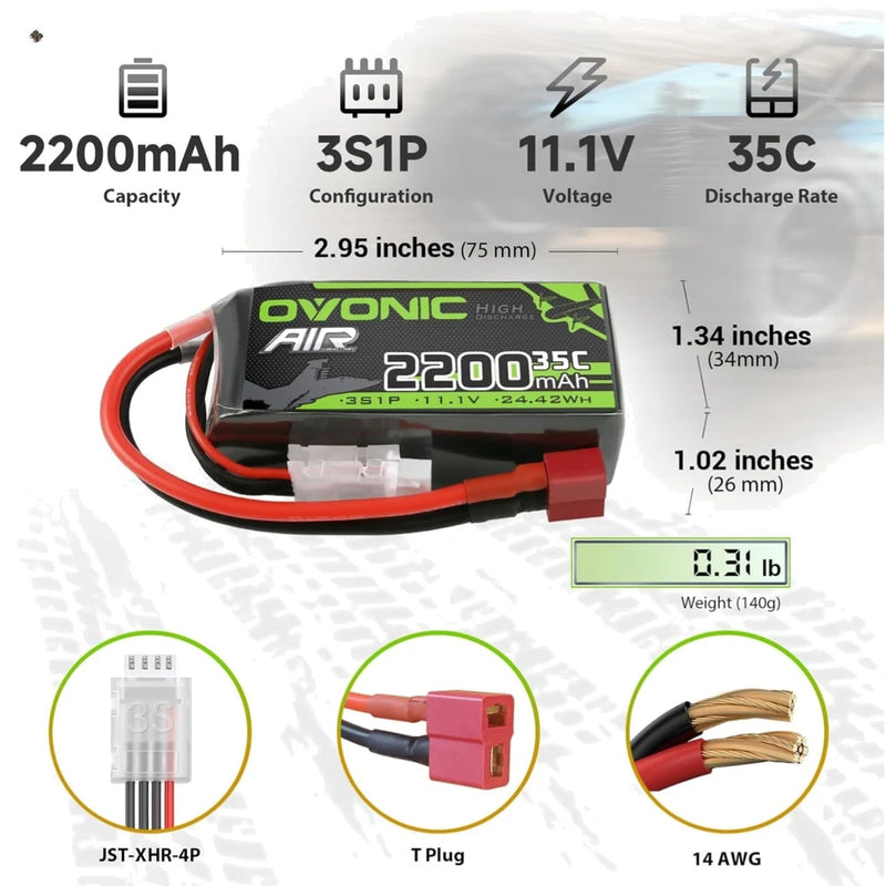3S 11.1V 2200mAh Lipo Battery 2-Pack with Deans Connector for RC Hobbyists Battery