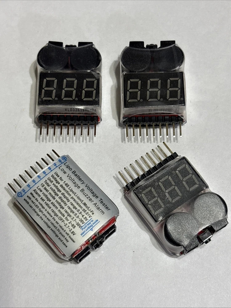 4 X PCS Lipo Battery Low Voltage Alarm 1S-8S Buzzer Indicator Checker Tester LED