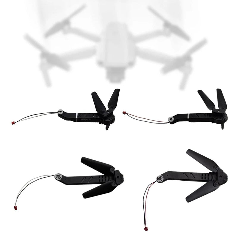 Drone motor arm set with four black folding arms and attached wires for replacement parts