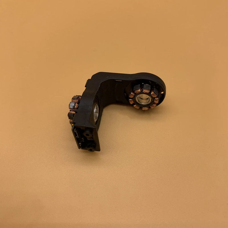 Black plastic motor bracket with shock-absorbing arm and mounting hardware