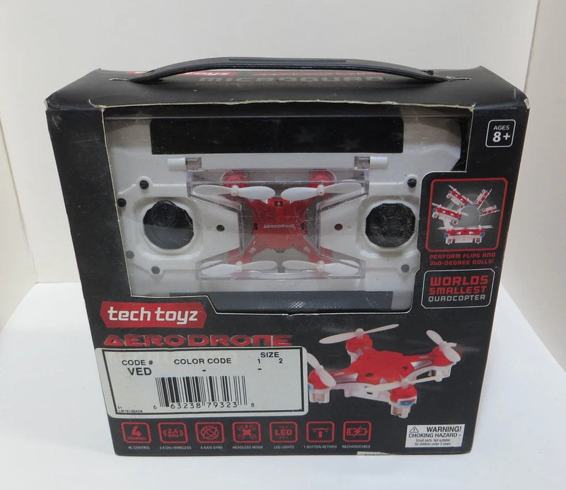 Tech Toyz Aerodrone micro quad copter drone box with red propellers