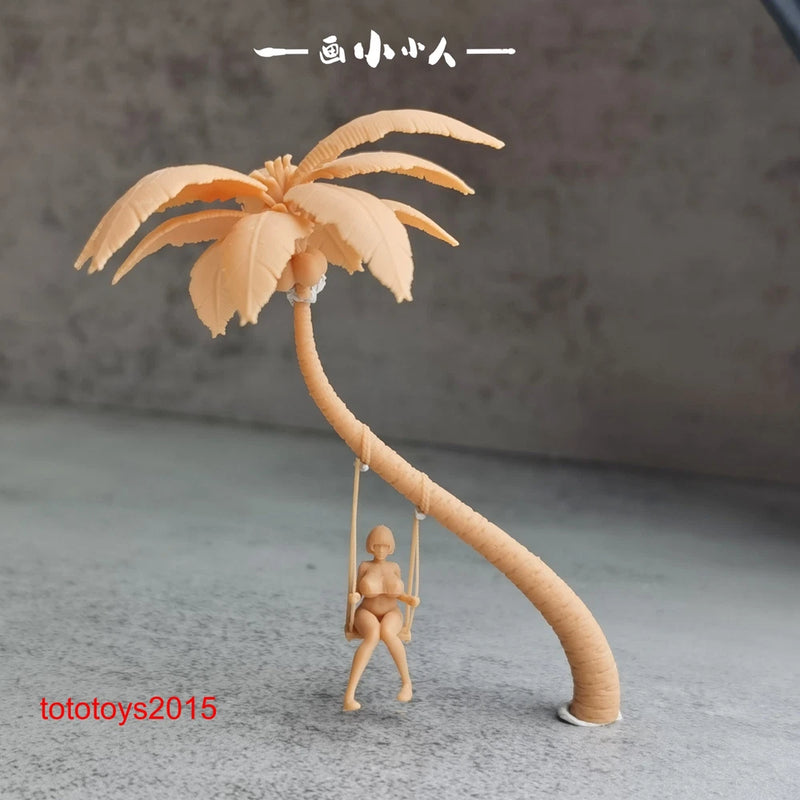 1/64 1/43 1/72 swinging girl Coconut tree Scene Miniatures Figures Doll Model
