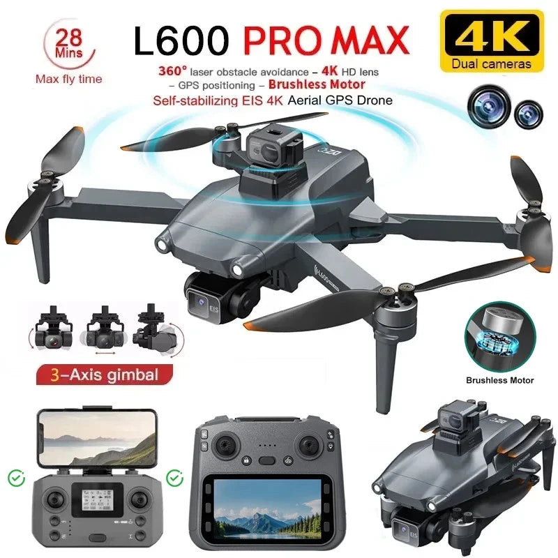 Gray quadcopter drone with gimbal-mounted camera and four propellers