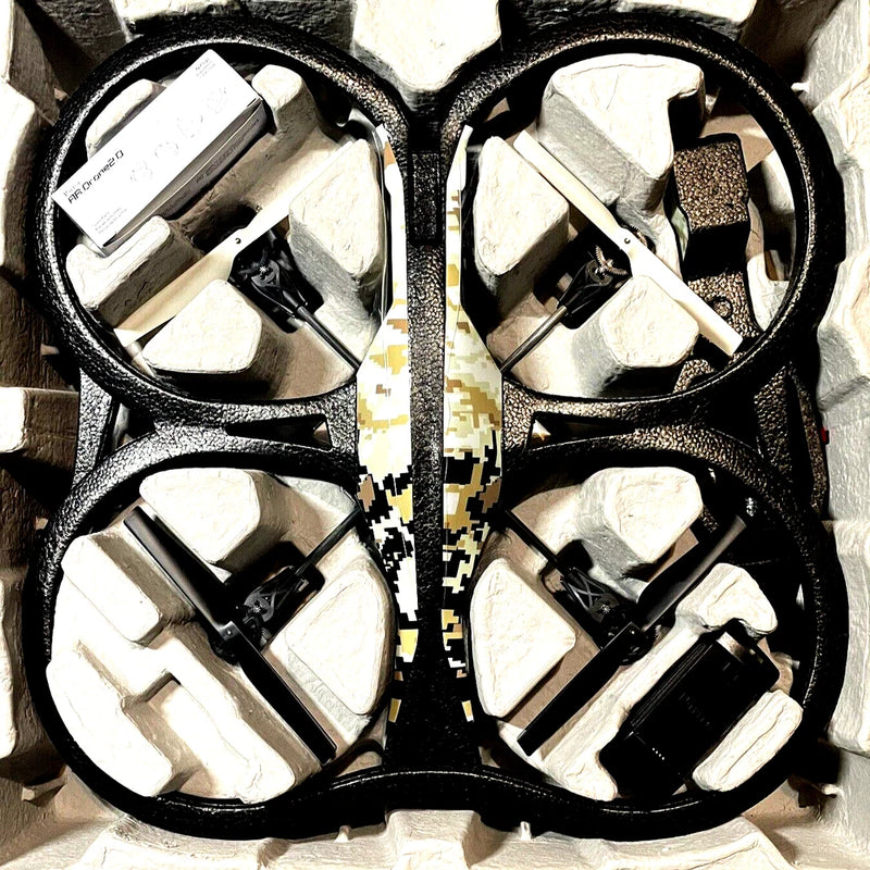 Black foam storage case for quadcopter, with four propeller compartments