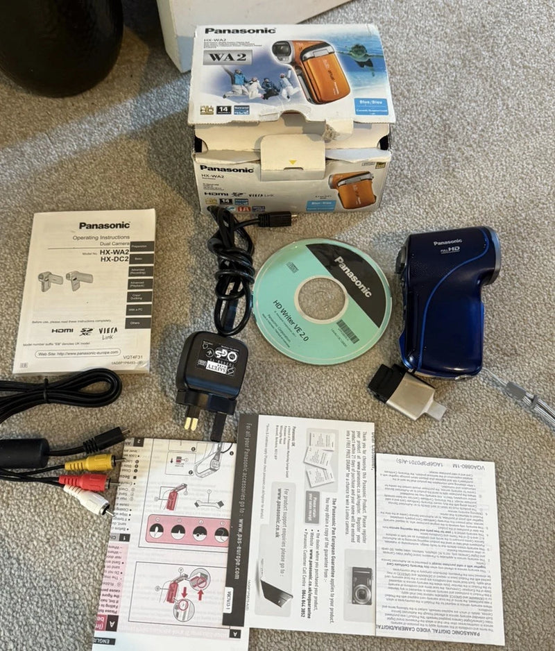 Panasonic HX-WA2 14.0MP Underwater Digital Video Recorder Blue Tested Full Set