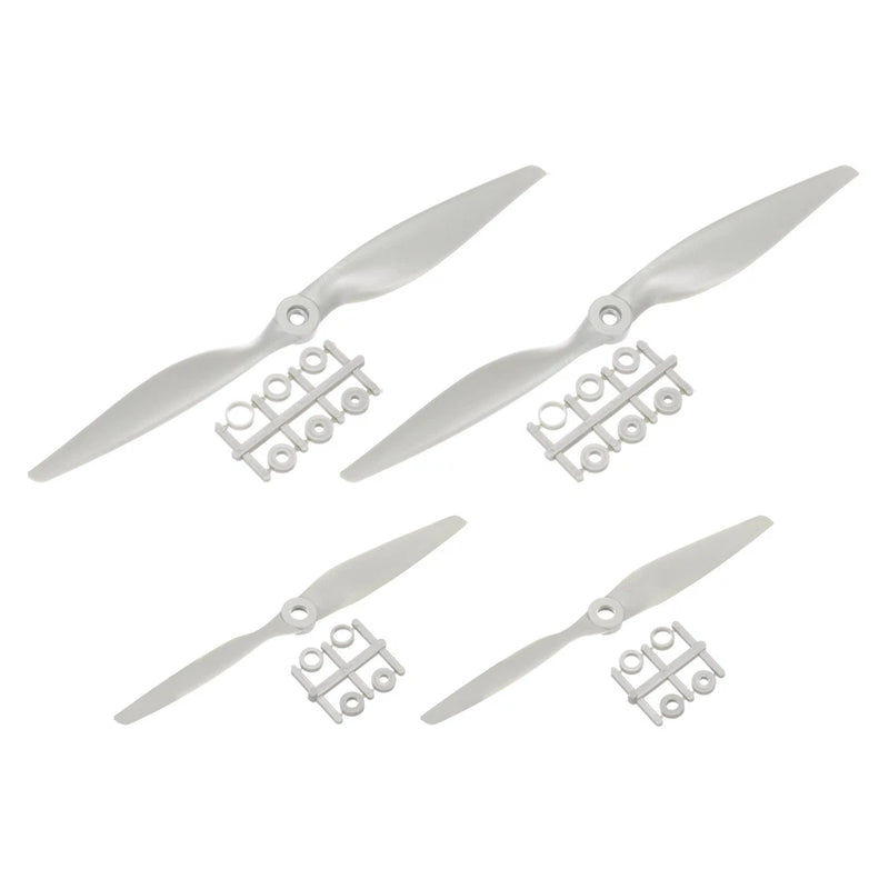 Light gray RC drone propellers with adapter rings, 4 blades