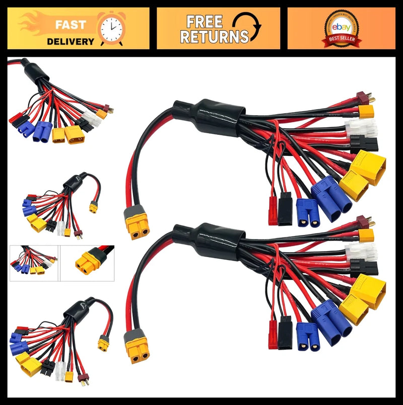 2Packs 10-in-1 RC Lipo Battery Charger Adapter Splitter Cable XT60H Plug Lead fo