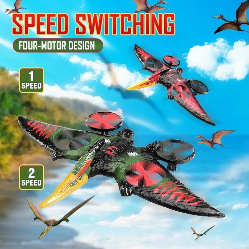 Colorful pterosaur RC stunt drone with four propellers