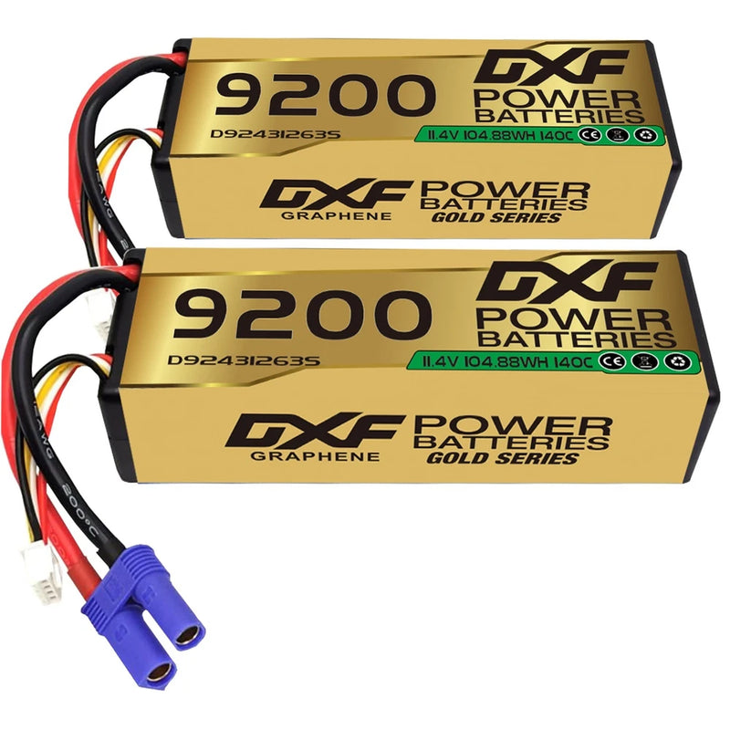 DXF 2PCS Performa Racing Graphene  Lipo 9200 11.4V 3S 140C Battery GOLDEN EC5