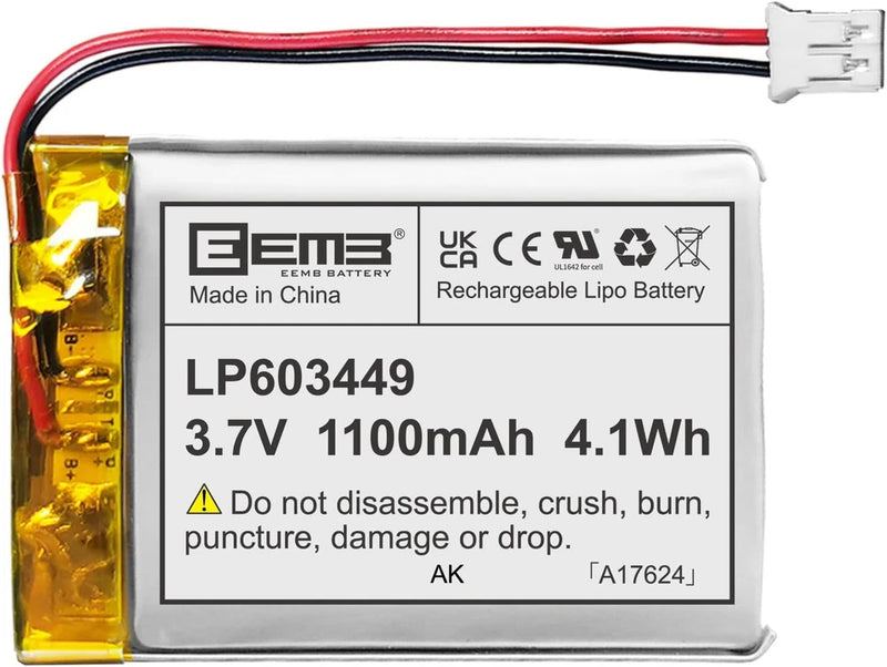 Bater¨ªa de pol¨ªmero de litio recargable de 3,7 V y 1100 mAh (modelo 603449) Battery